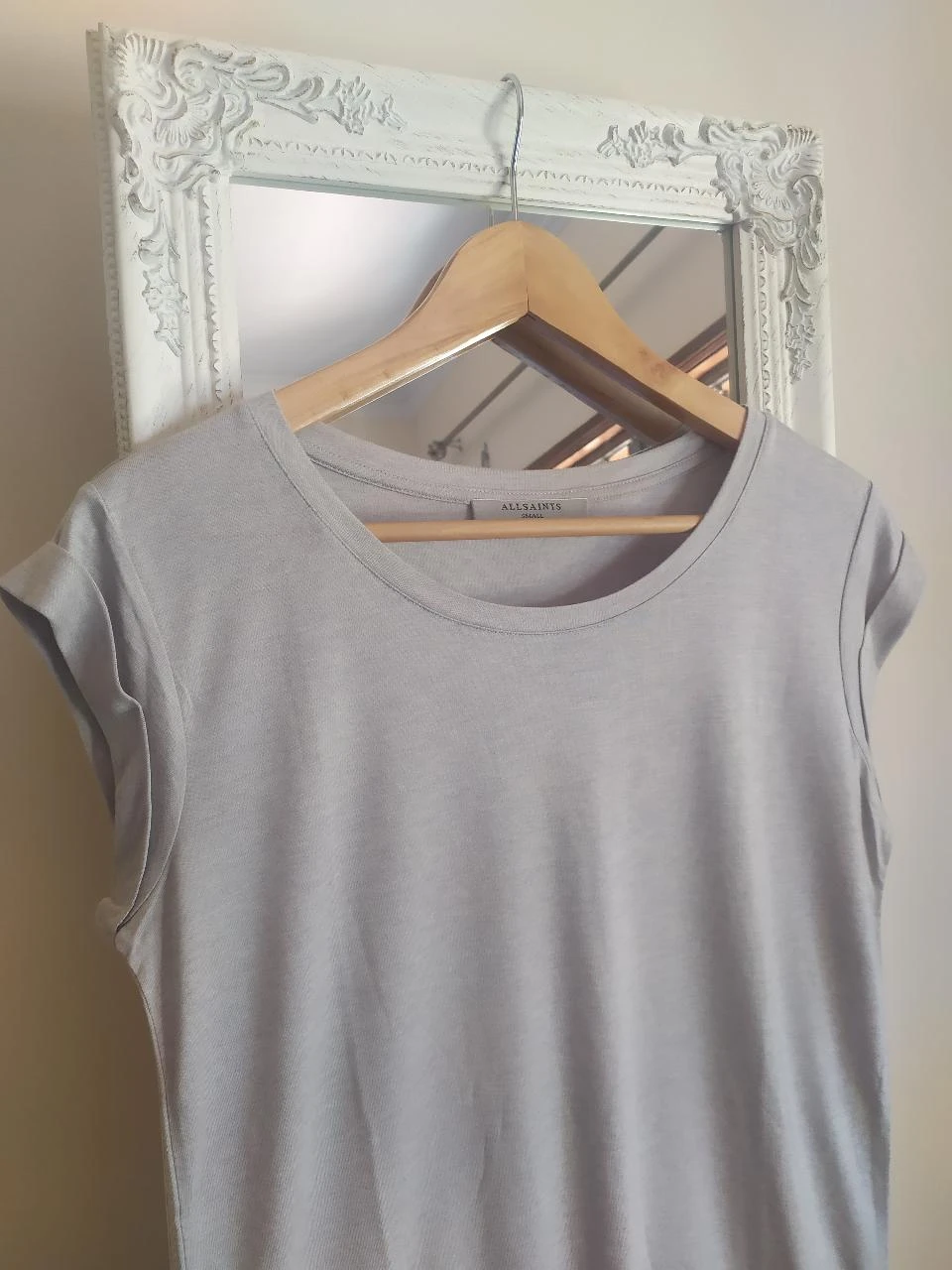 ALLSAINTS Women's Light Grey Viscose Wool Blend Relaxed T-Shirt Size S